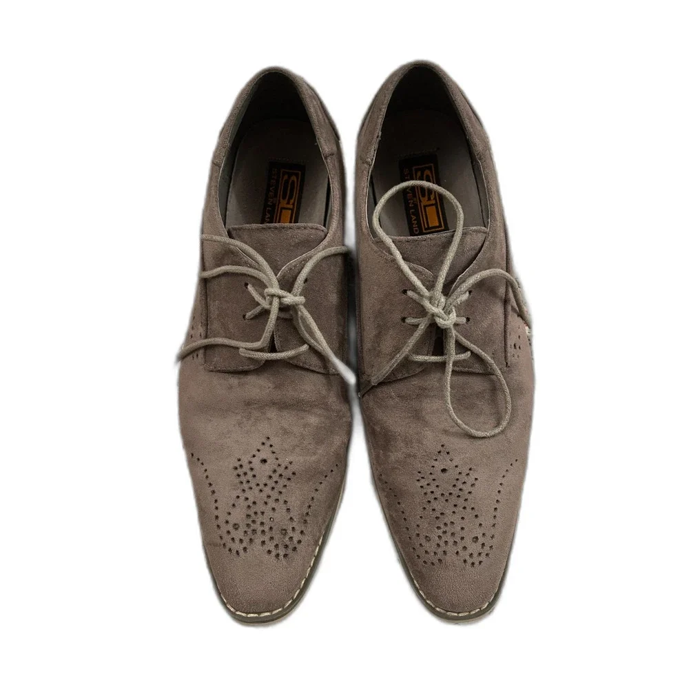 Steven Land Suede Oxford Shoes Men’s 9.5 Taupe Gray Brogue Lace Business Casual